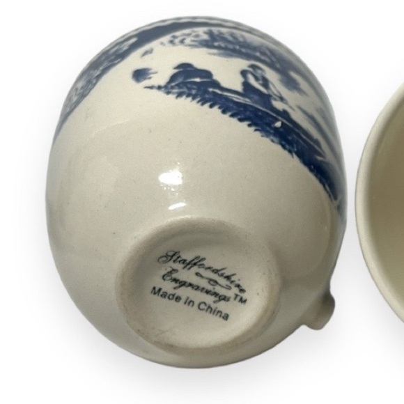 Staffordshire Engravings Blue Wild Rose China 4 pc Coffee Mug Tea Cup Blue White - Picture 7 of 7